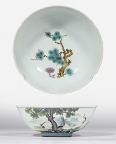 An 18th-century polychrome bowl from the Qing Dynasty in China bears the six-character mark "Made in