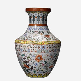 A large white-ground polychrome vase with scrolling floral design from the 18th century Qing