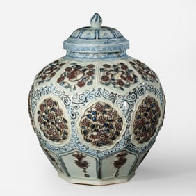 A large blue-and-white underglaze red applied jar from the Ming Dynasty of China, dating from the