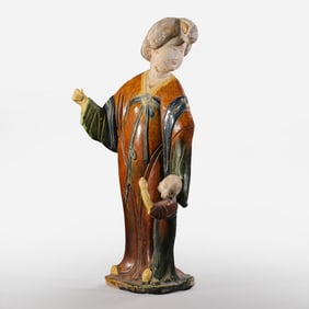 7th-8th century AD, Tang Dynasty, Sancai (three-color glazed pottery) female figure