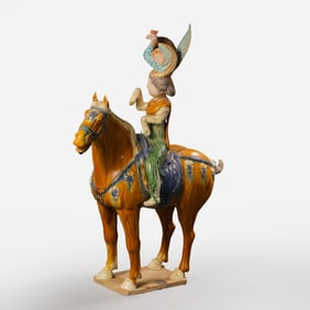 Tricolor Glazed Pottery Figure of a Lady on Horseback, Tang Dynasty, 7th-8th centuries AD