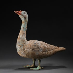 Painted bronze duck from the Han Dynasty in China, dating from the 1st century BC or later.