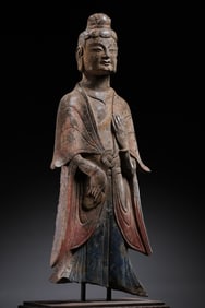 Northern Wei Dynasty (386–534),A Polychrome Painted Limestone Standing Buddha