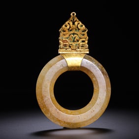 1st-2nd century AD, Chinese Han Dynasty, Hetian white jade with gold plating