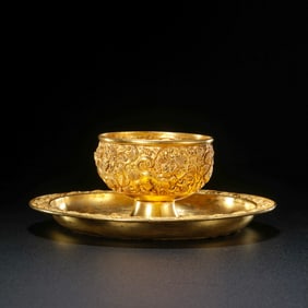 Gold cup stand with sea creature design from the Tang Dynasty, 7th-9th centuries AD
