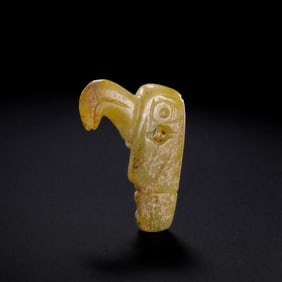 Neolithic period, Hongshan culture, yellow jade eagle head ornament