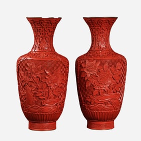set of carved lacquer vases from the Qing Dynasty in China, dating back to the 20th century or