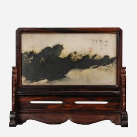 19th-century Chinese Qing Dynasty rosewood screen inlaid with marble