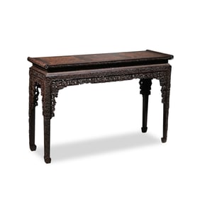 A Chinese Qing Dynasty (18th century or later) rosewood inlaid with huanghuali wood long table