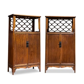A pair of Chinese Ming Dynasty huanghuali wood noodle cabinets with windows, dating from the 17th