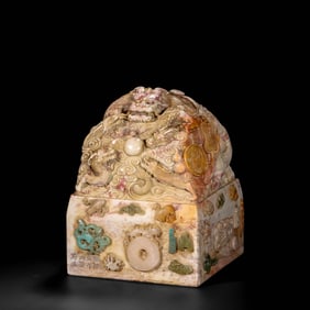 18th century, Shoushan stone dragon-knob multi-treasure seal from the Qing Dynasty, China