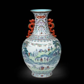 An 18th-century Chinese famille rose vase with openwork panels depicting figures and stories,