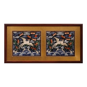 18th-century Chinese Qing Dynasty kesi (silk tapestry) with bird patterns, used as rank badges on