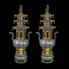 A pair of 18th-century cloisonné enamel incense burners from the Qianlong period of the Qing