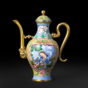 A 18th-century Chinese Qing Dynasty gilt-bronze ewer with a windowed design and Western-style