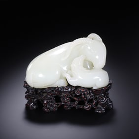 18th century, Hetian white jade sheep from the Qing Dynasty, China