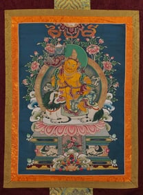18th-century Tibetan painted Thangka of the God of Wealth