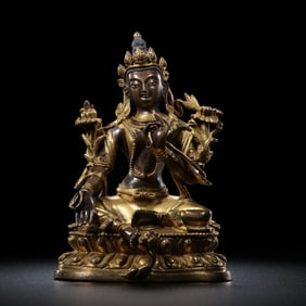 13th century Tibetan gilt bronze seated Tara statue