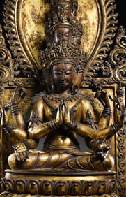 14th-16th century Tibetan gilt bronze Avalokiteshvara statue