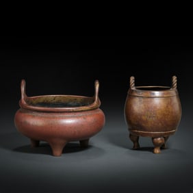 A set of 15th-century double-eared incense burners from the Xuande period of the Ming Dynasty in
