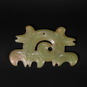 Neolithic period, Hongshan culture, greenish-yellow jade hook-shaped pendant
