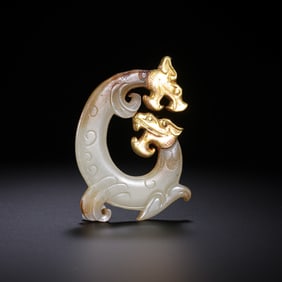 1st-2nd century AD, Chinese Han Dynasty, Hetian white jade dragon with gold plating