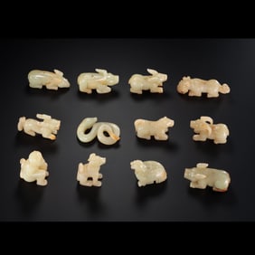 set of twelve Chinese zodiac animals made of Hetian white jade from the 2nd-3rd centuries AD.