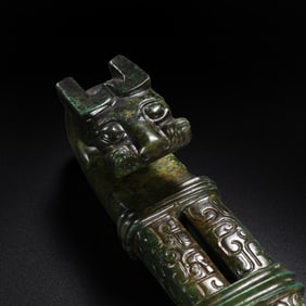 Jade tiger head belt hook from Hetian, China, dating from the 2nd century BC or later, during the