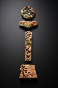 A complete set of jade sword ornaments from the Han Dynasty of China, dating from the 1st to 2nd