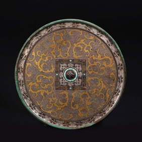 A Gilt and Silver-Inlaid Bronze Mirror with Chilong and Gem Inlays, Tang Dynasty China, 8th–9th