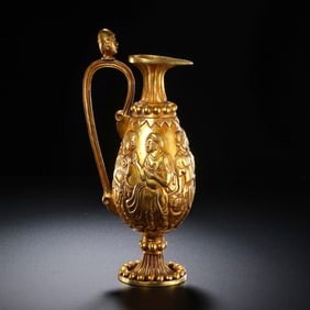 Gold ewer with figure design from the Tang Dynasty, 7th-9th centuries AD.