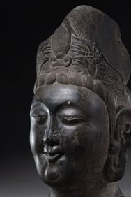 A blue stone Buddha head from the Ming Dynasty in the 15th century AD.