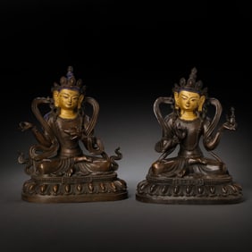 A set of 18th-century gilt bronze Guanyin seated statues from the Qianlong period of the Qing