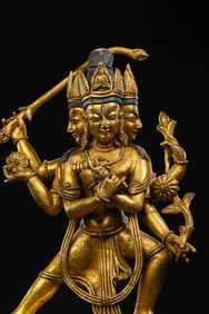 A Gilt-Bronze Three-Headed, Six-Armed Buddhist Deity Ming Dynasty (15th–16th century)