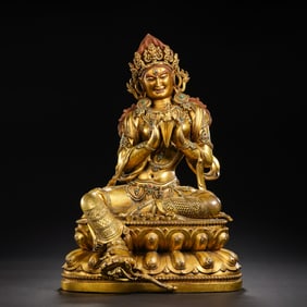 A Gilt-Bronze and Gem-Inlaid Figure of a Seated Buddha Incised Six-Character Mark “Da Ming Yongle