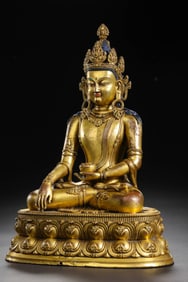A Gilt-Bronze Figure of Avalokiteshvara Incised Six-Character Mark “Da Qing Qianlong Nian