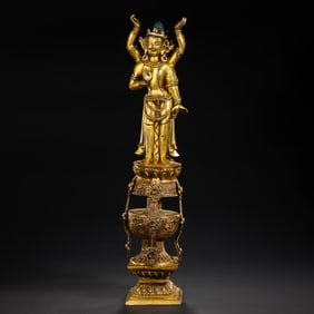 A Gilt-Bronze Standing Figure of Avalokiteshvara Incised Six-Character Mark “Da Qing Kangxi Nian