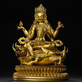 Gilt-Bronze Figure of Tara Seated on a Makara Qing Dynasty, Early 18th Century