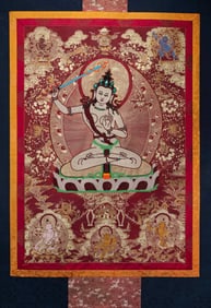 17th-18th century, Chinese Qing Dynasty, painted and inlaid pearl Tara Thangka