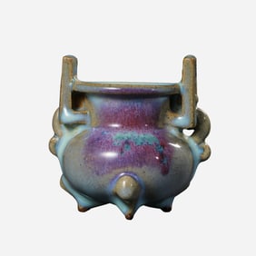 A Jun Ware Lavender-Blue Glazed Tripod Censer with Purple Splashes, Song Dynasty China, 12th–13th