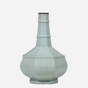10th-11th century AD, Chinese Song Dynasty, celadon-glazed octagonal vase with silver-plated mouth