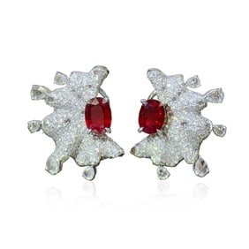 CGRL 18K Gold Diamond and Burmese Pigeon Blood Ruby Earrings