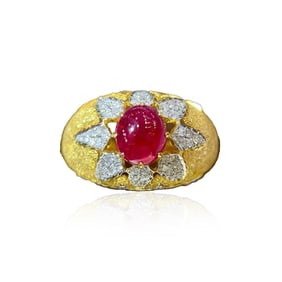 CGRL 18K Gold Diamond Ring Set with Burmese Pigeon Blood Rubies