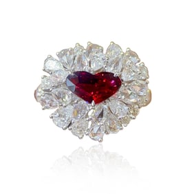CGRL 18K Gold Ring with Diamonds and Natural Pigeon Blood Rubies
