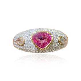 CGRL 18K Gold Diamond-Set Natural Padparadscha Ring
