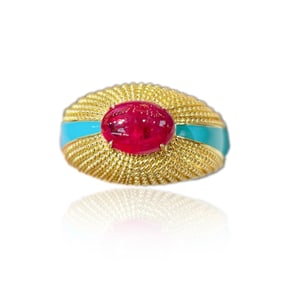 CGRL 18K Gold Ring Set with Natural Burmese Pigeon Blood Rubies