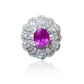 CGRL 18K Gold Diamond Ring Set with Natural Pink Sapphire