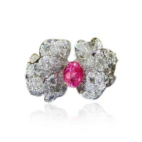 CGRL 18K Gold Diamond-Set Natural Padparadscha Ring