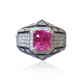 CGRL 18K Gold Diamond-Set Natural Padparadscha Ring