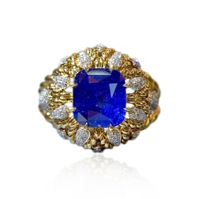 CGRL 18K Gold Diamond and Natural Sapphire Ring